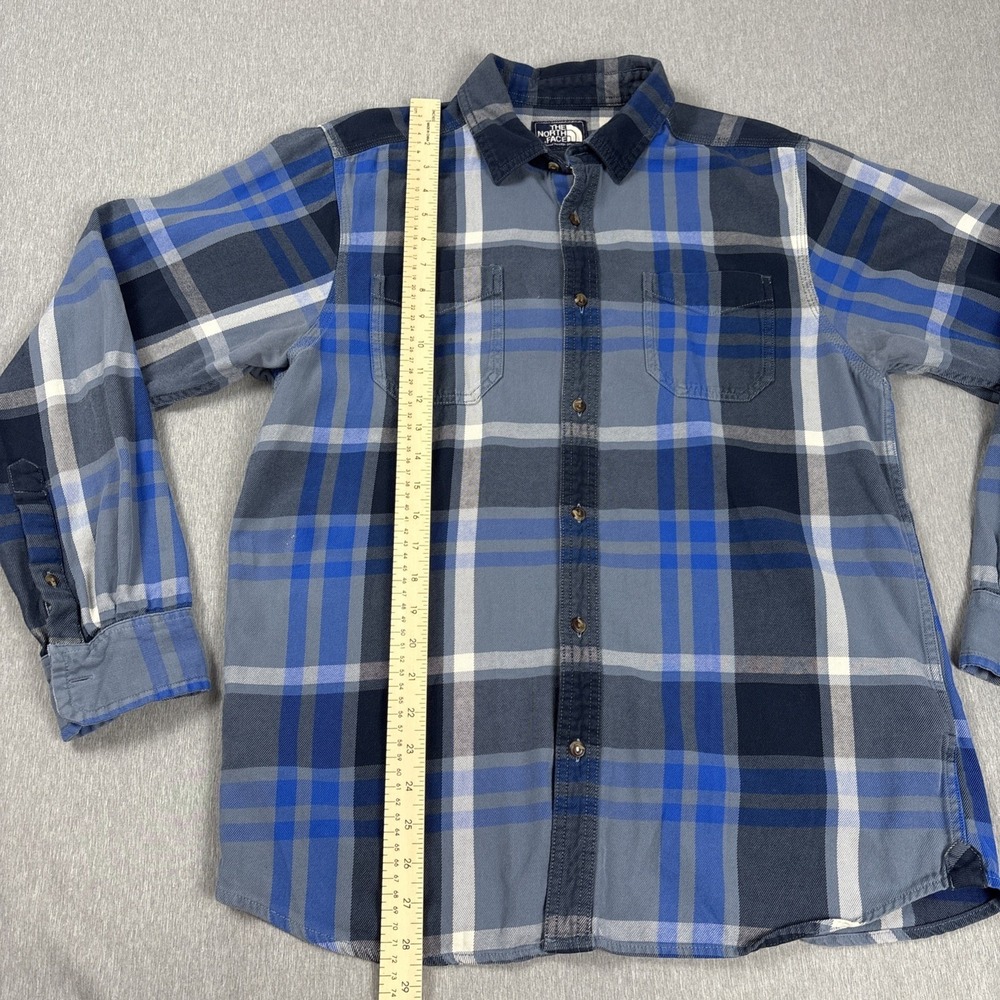 The North Face Men's‎ Flannel Shirt Medium Blue Plaid Long Sleeve Button Up - Picture 9 of 15